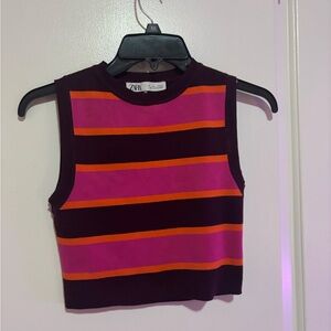 Zara Women's Bold Striped Crop Top - Pink and Orange